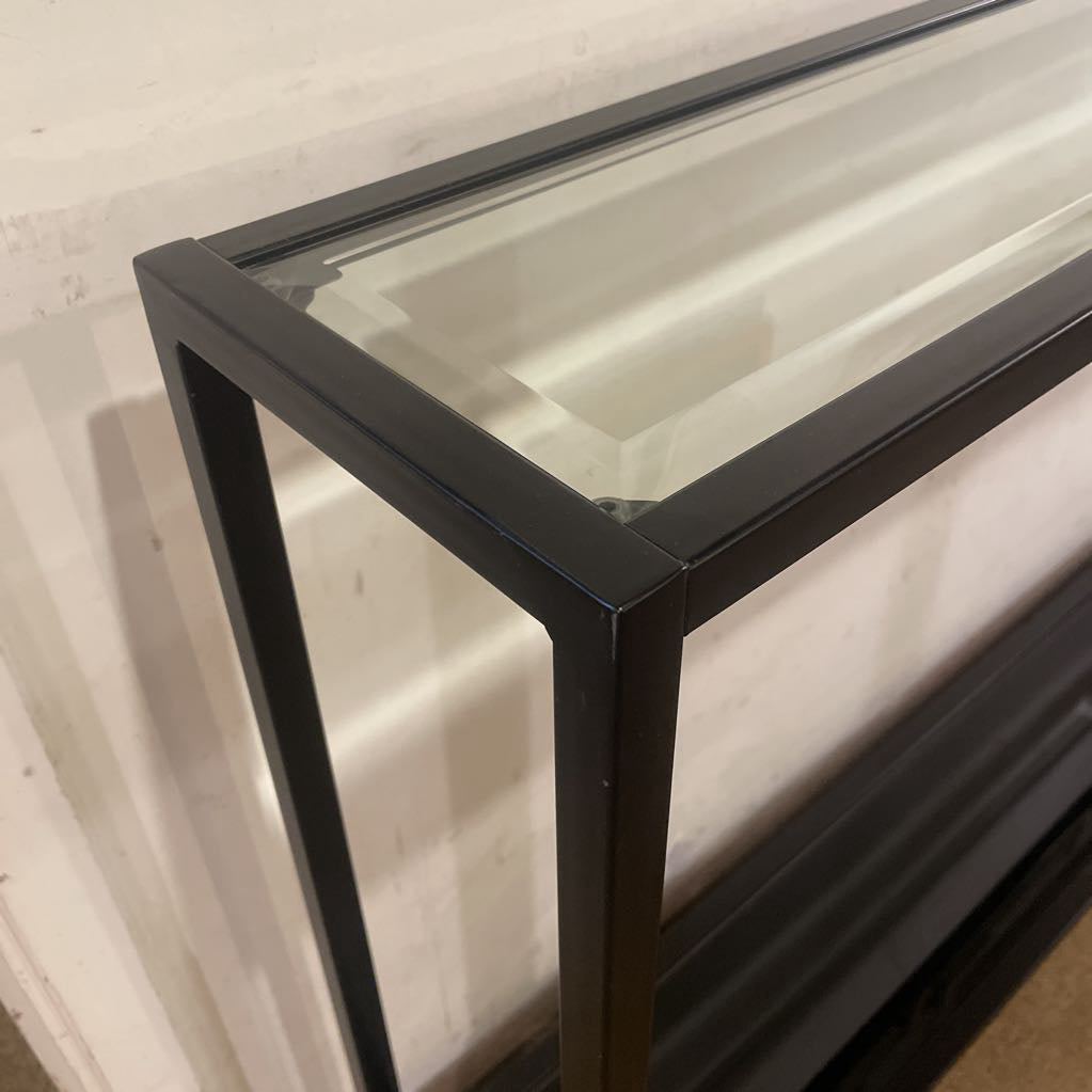 Contemporary Shallow Black Frame 2 Tier Glass Console Table