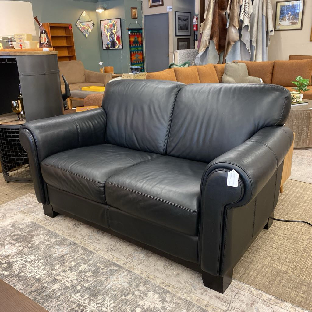 DIVANI Black Leather Loveseat (AS IS)