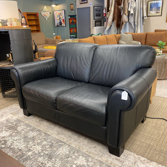 DIVANI Black Leather Loveseat (AS IS)