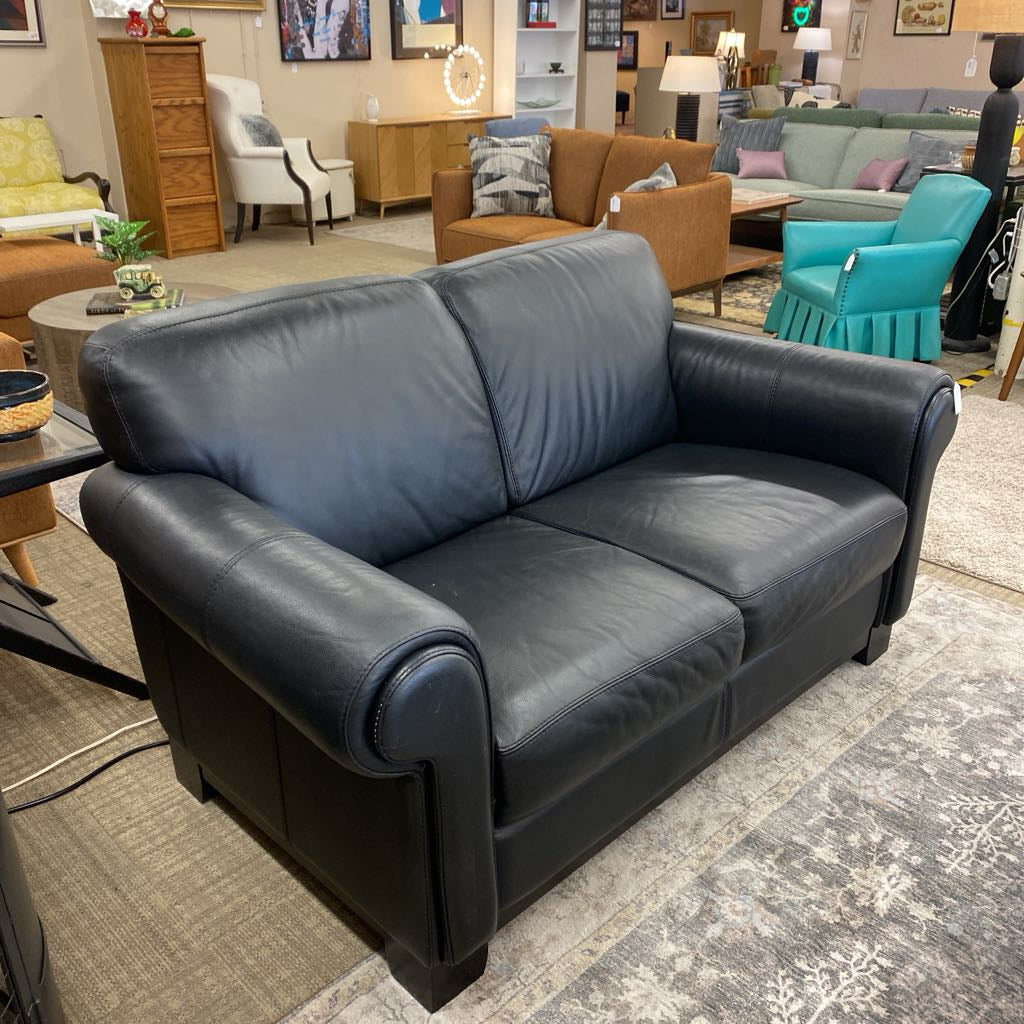DIVANI Black Leather Loveseat (AS IS)