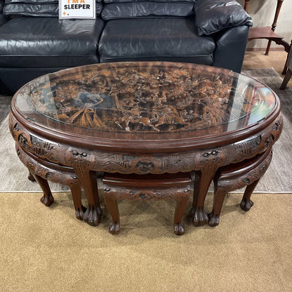 Carved Asian Table w/ Stools