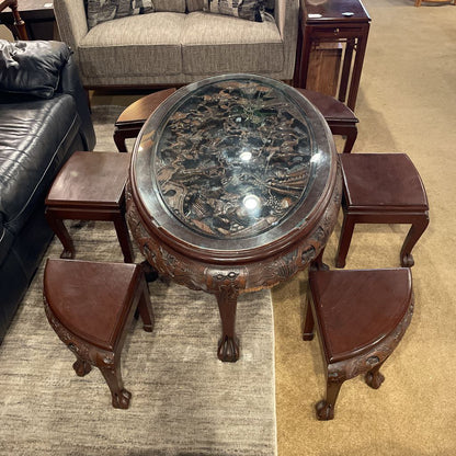 Carved Asian Table w/ Stools