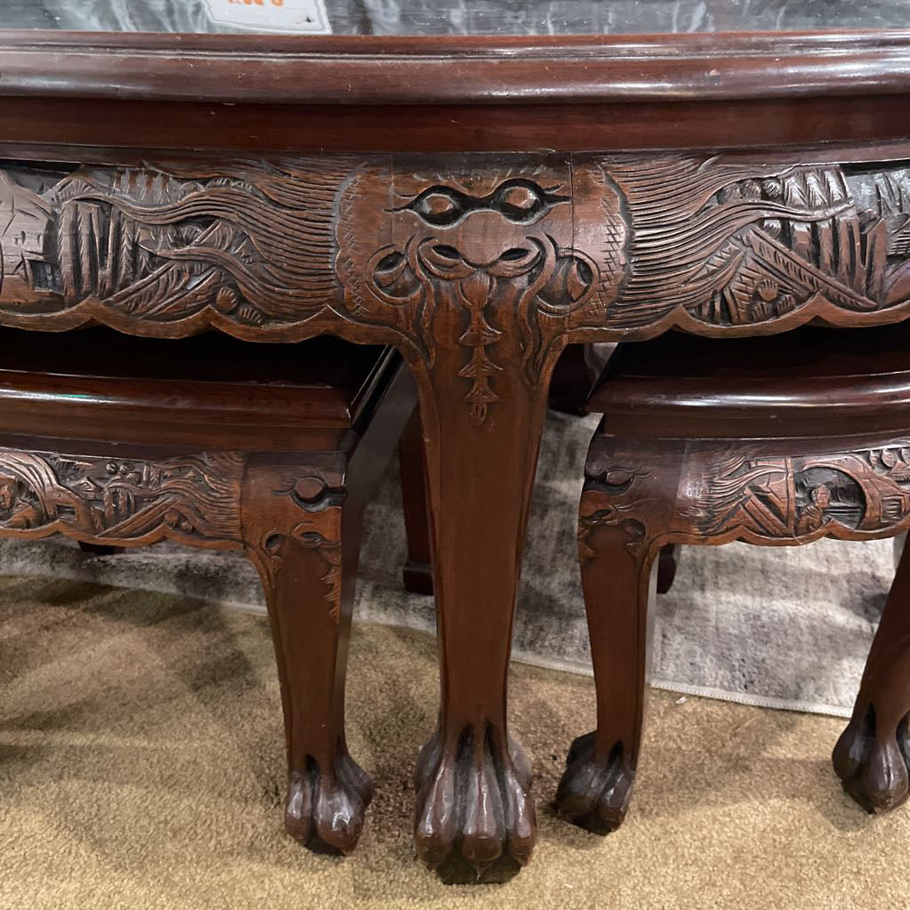 Carved Asian Table w/ Stools
