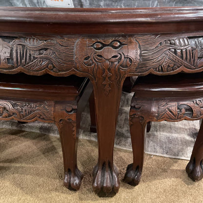 Carved Asian Table w/ Stools
