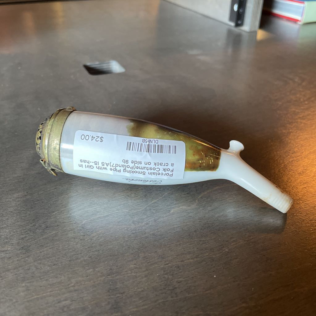 Porcelain Smoking Pipe with Girl in Folk Costume(Poland?)AS IS--has a crack on side
