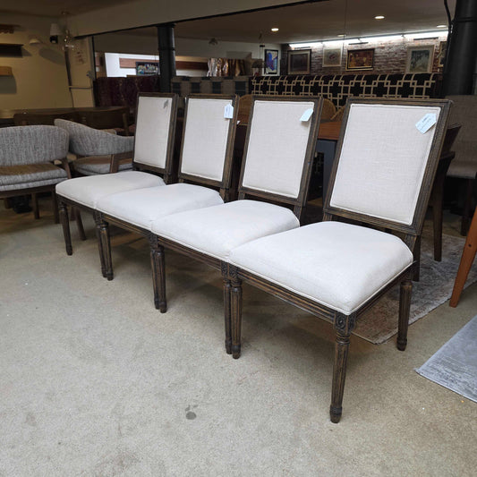 Cream Fabric & Dark Wood Dining Chairs SET of 4 - as is