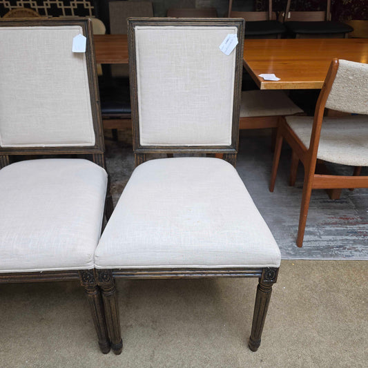 Cream Fabric & Dark Wood Dining Chairs SET of 4 - as is
