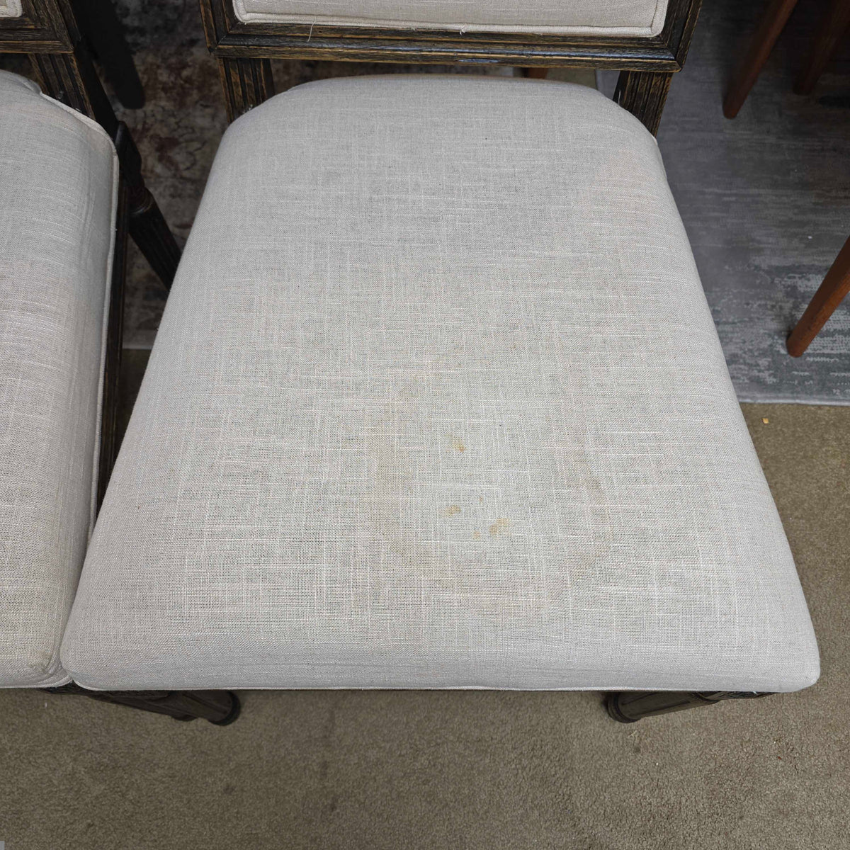 Cream Fabric & Dark Wood Dining Chairs SET of 4 - as is C DINING CHAIRS
