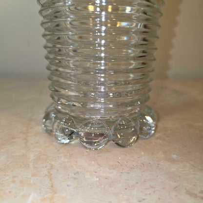 Round Grooved Clear Glass Vase with Scalloped Fringe Base