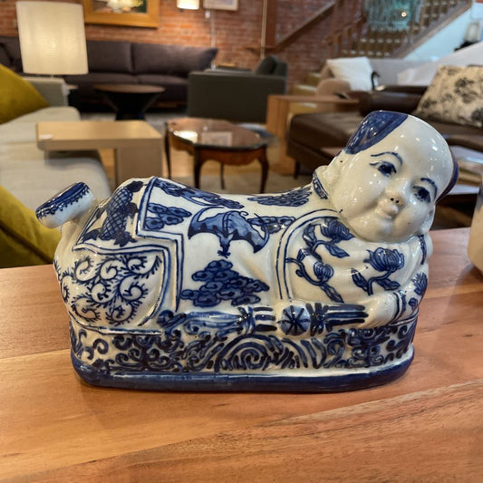 Asian Blue & White Reclining Figure Headrest UNIQUE FINDS