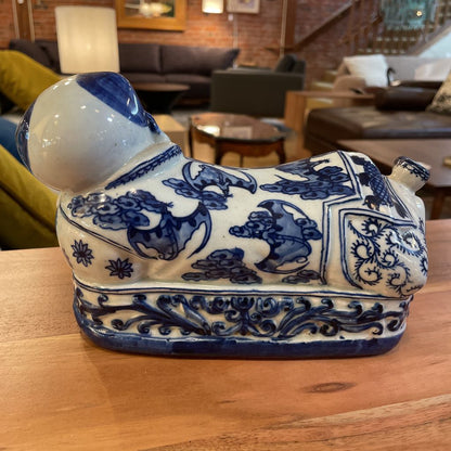 Asian Blue & White Reclining Figure Headrest