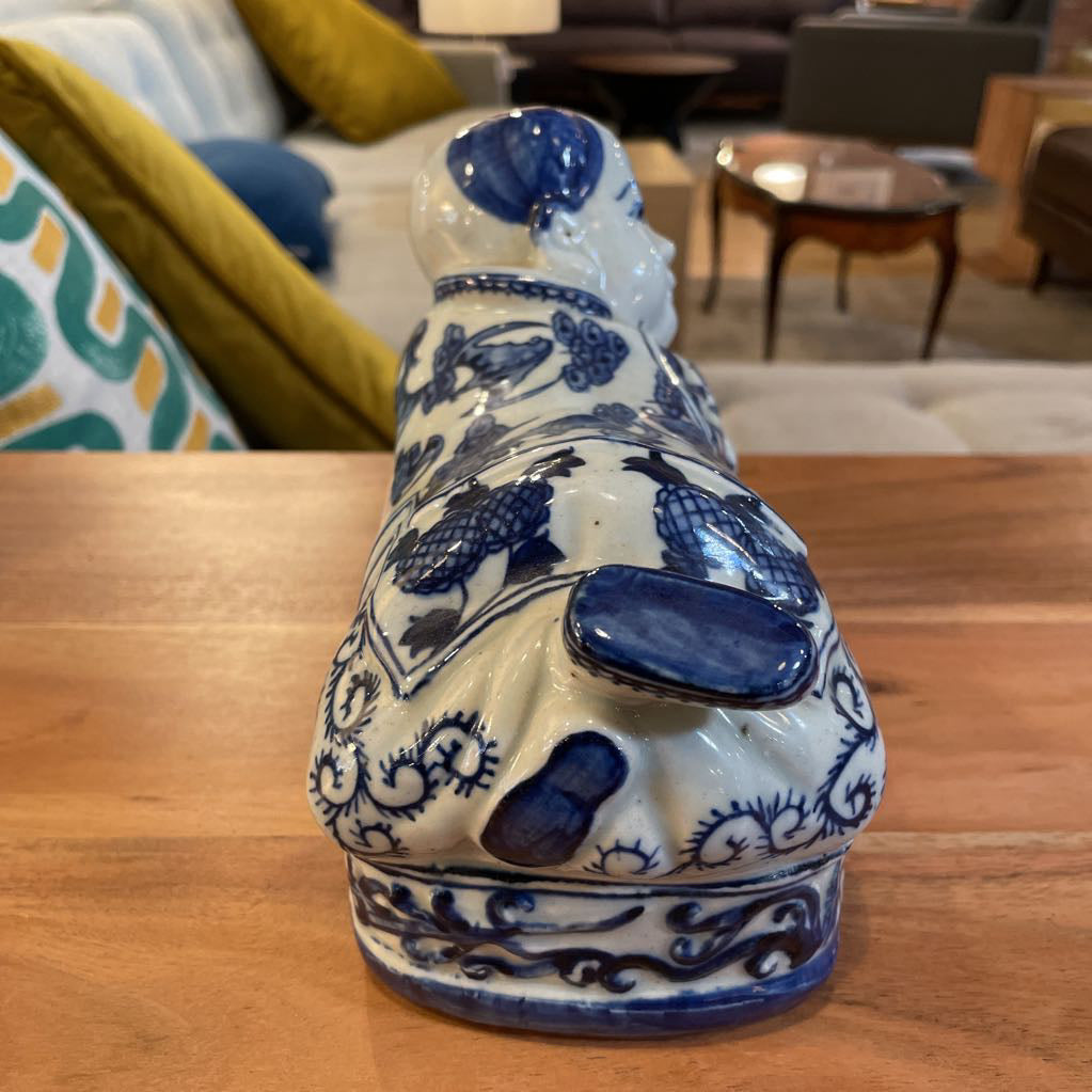 Asian Blue & White Reclining Figure Headrest
