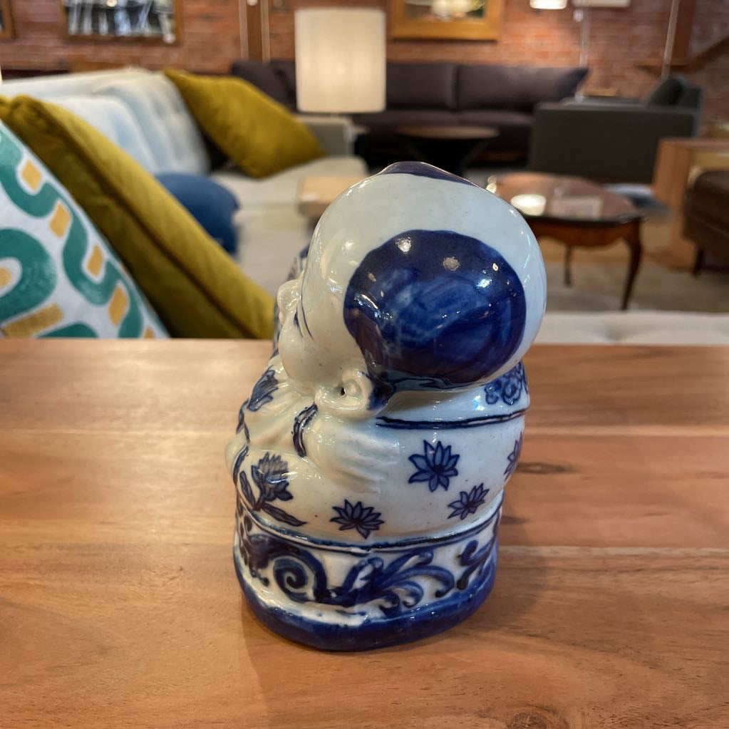 Asian Blue & White Reclining Figure Headrest