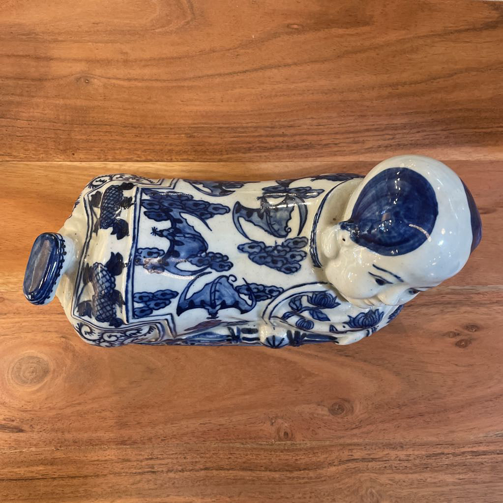 Asian Blue & White Reclining Figure Headrest