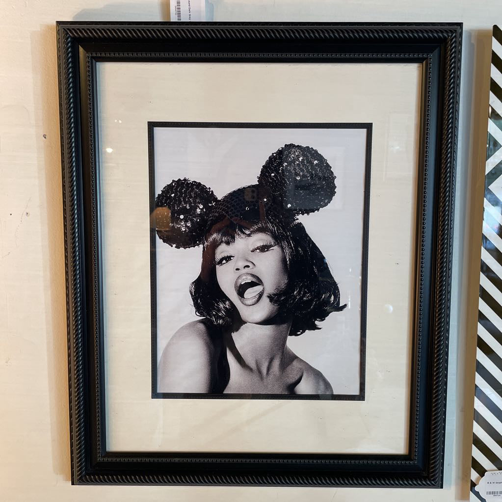 Naomi in Mouse Ears B&W Framed Photo Art ART