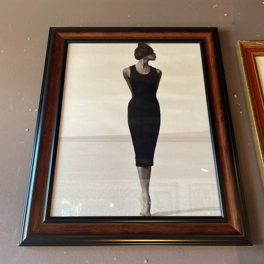 Naomi in a Sleek Black Dress B&W Framed Photo Art ART