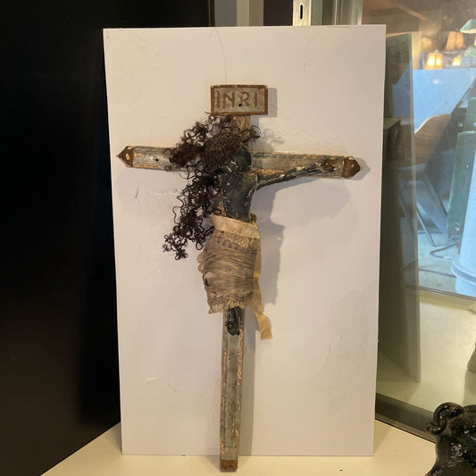 Creepy Folk Art Jesus with Real Hair(one arm missing, but that just makes him more creepy) UNIQUE FINDS