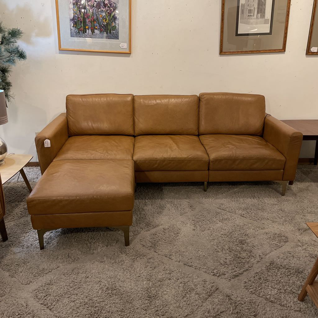 Camel Leather Burrow Nomad Modular Sofa w Reversible Ottoman