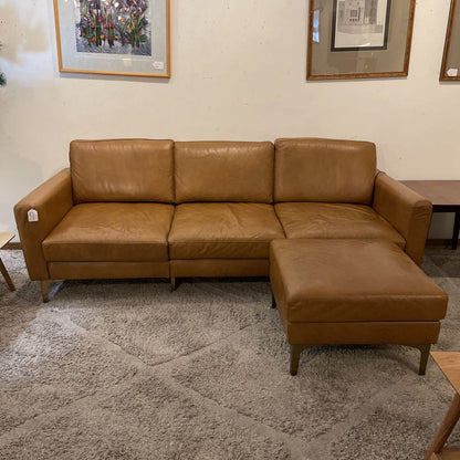 Camel Leather Burrow Nomad Modular Sofa w Reversible Ottoman