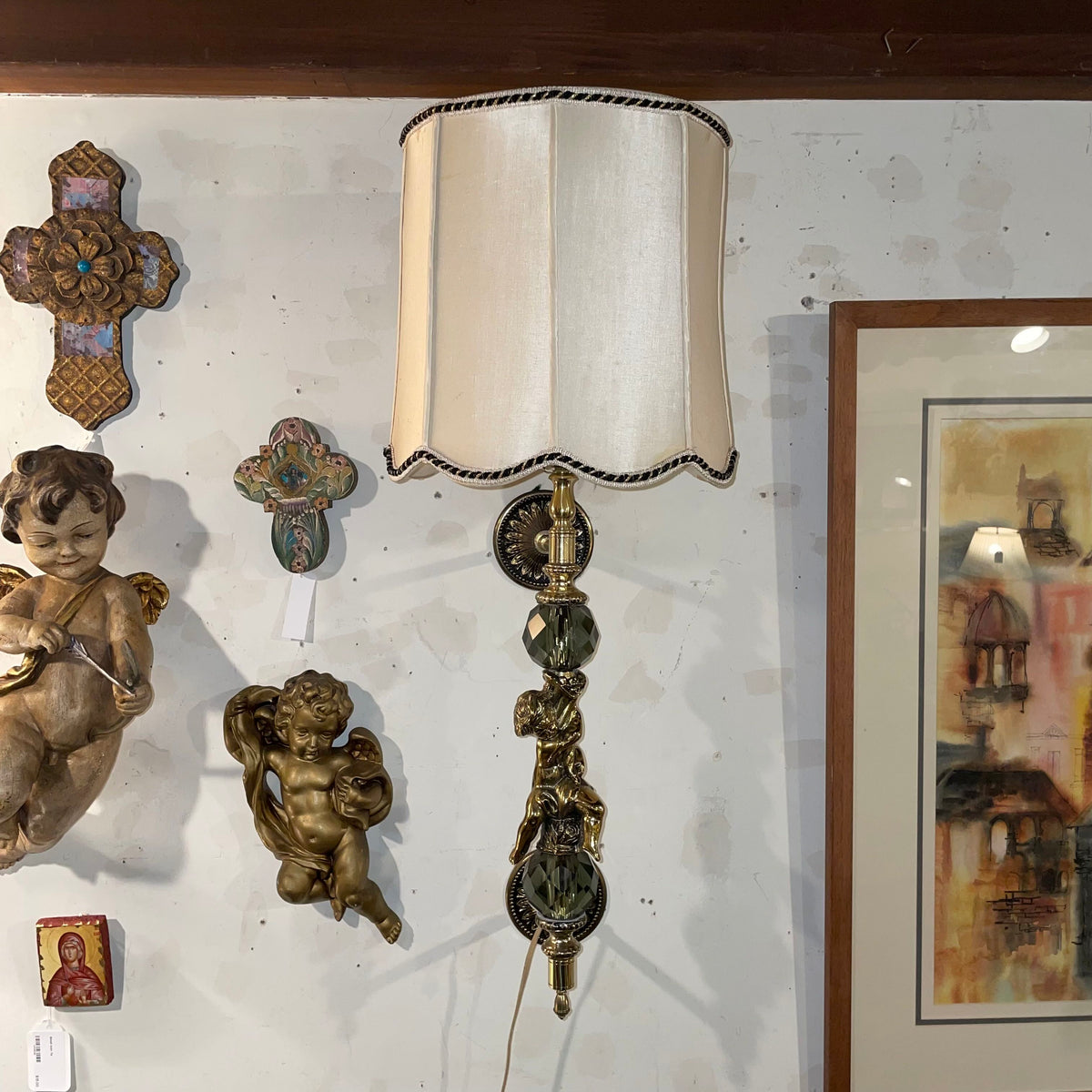 Gold Chrub Wall Sconce with Barrel Shade
