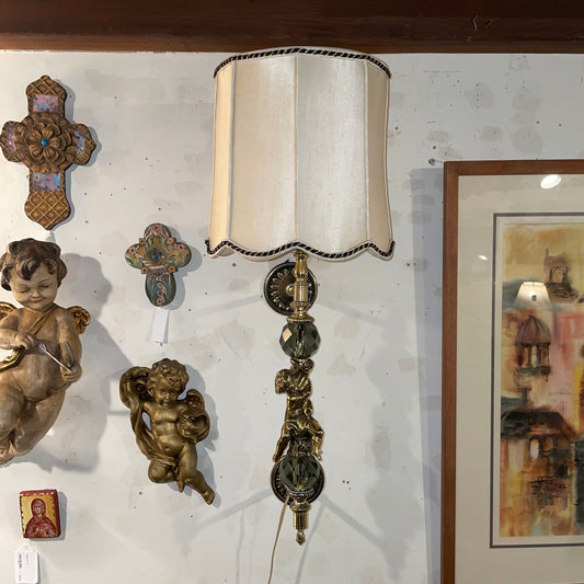Gold Chrub Wall Sconce with Barrel Shade LAMPS