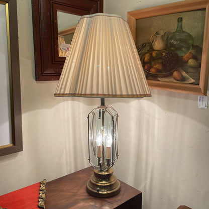 Brass Table Lamp with Etched Glass Panels