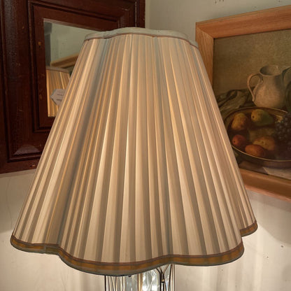 Brass Table Lamp with Etched Glass Panels