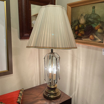 Brass Table Lamp with Etched Glass Panels