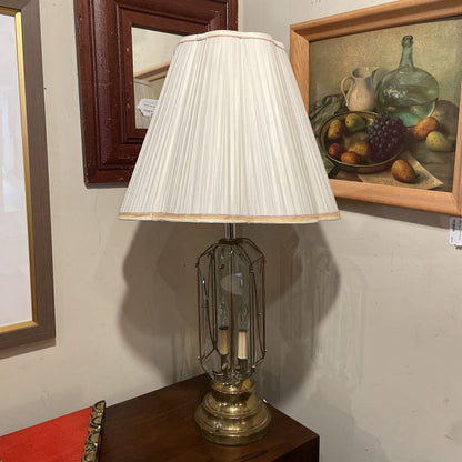 Brass Table Lamp with Etched Glass Panels