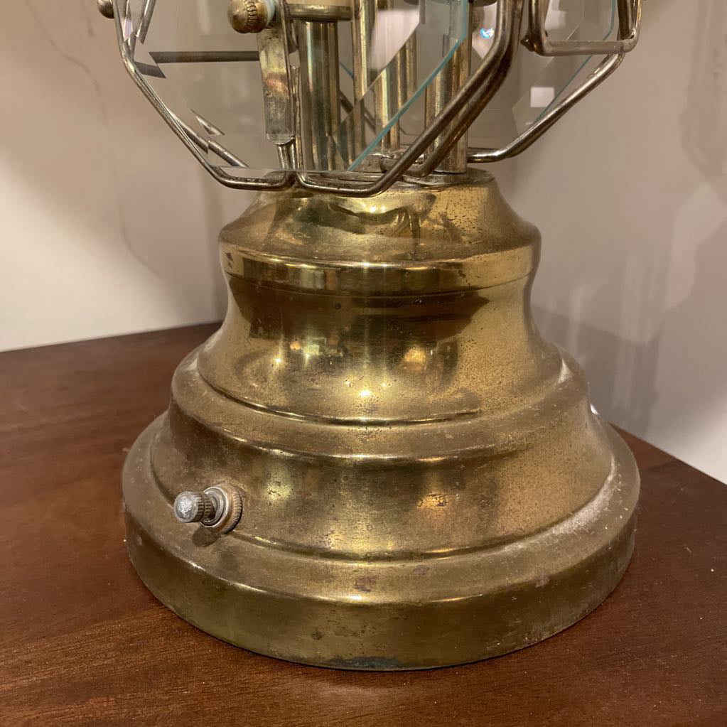 Brass Table Lamp with Etched Glass Panels