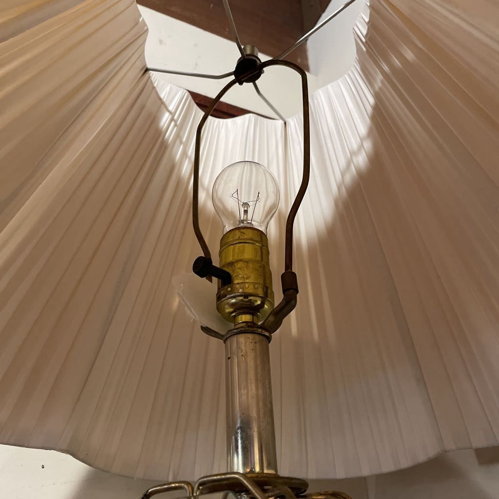 Brass Table Lamp with Etched Glass Panels