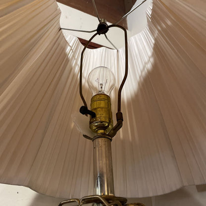 Brass Table Lamp with Etched Glass Panels