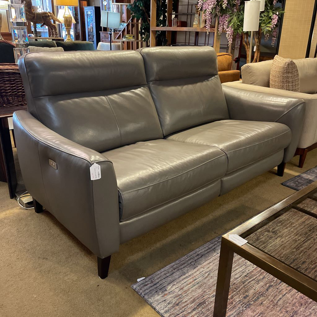 Gray Leather Power Reclining Sofa AS IS