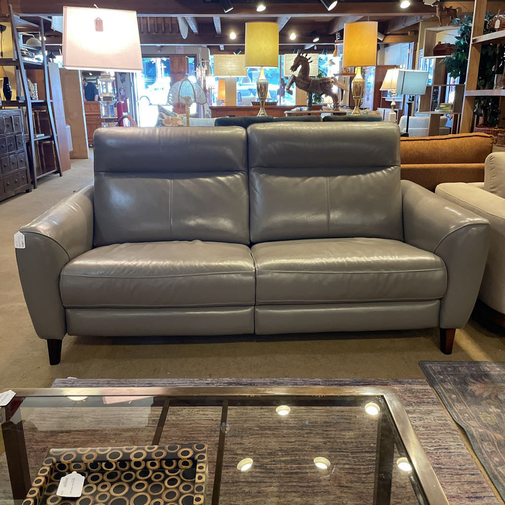 Gray Leather Power Reclining Sofa AS IS