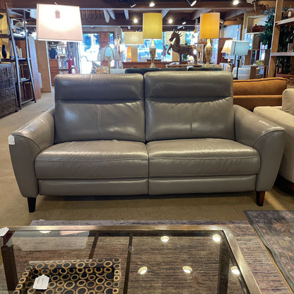 Gray Leather Power Reclining Sofa AS IS