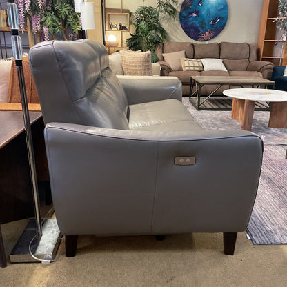 Gray Leather Power Reclining Sofa AS IS