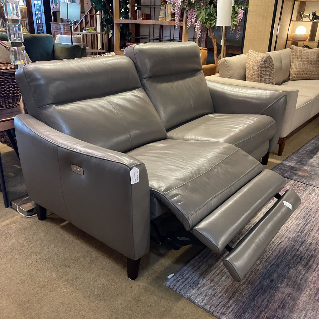 Gray Leather Power Reclining Sofa AS IS
