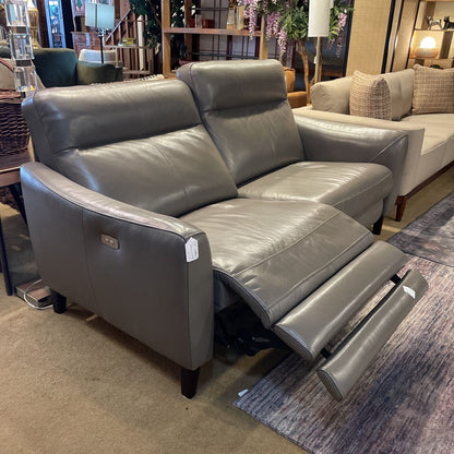 Gray Leather Power Reclining Sofa AS IS