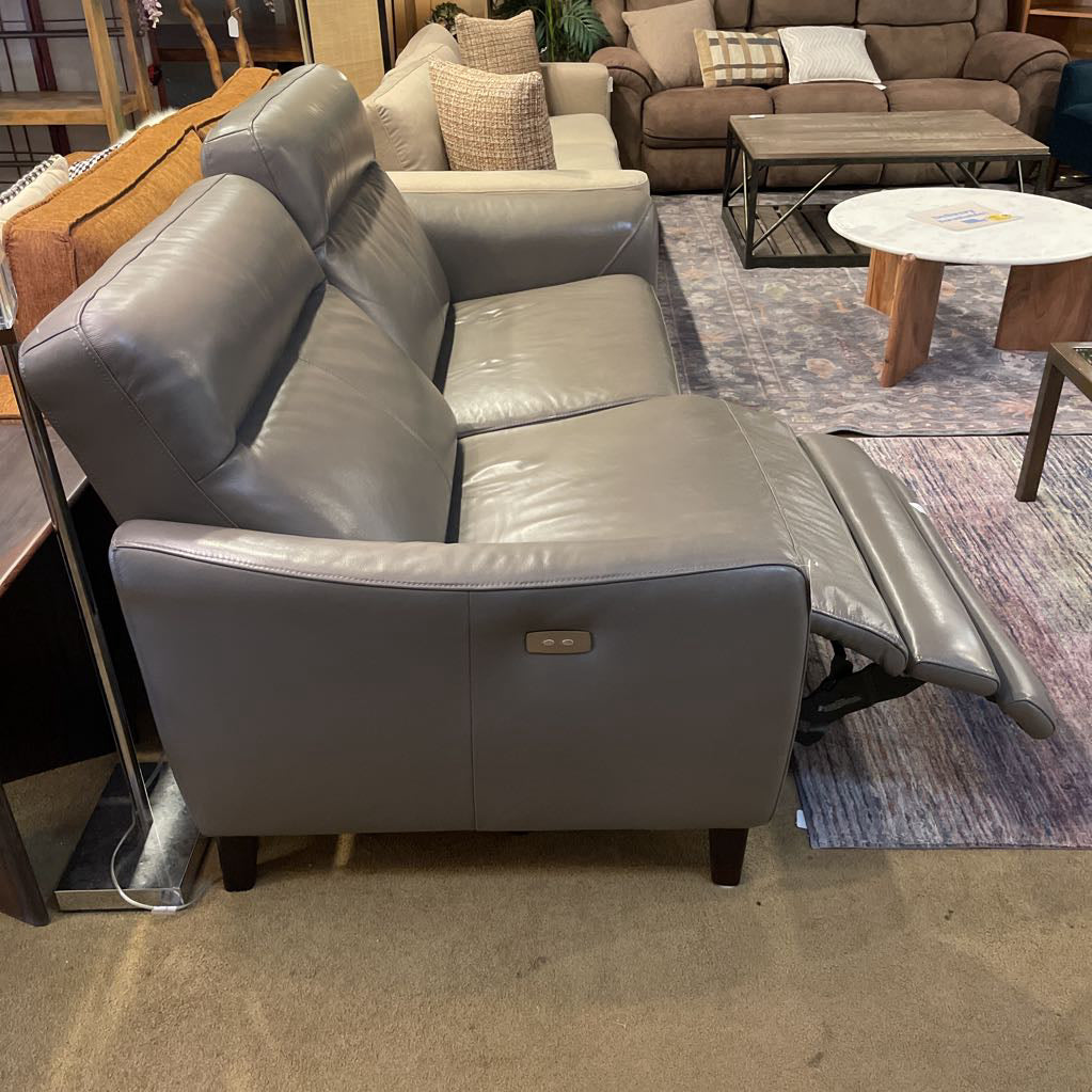 Gray Leather Power Reclining Sofa AS IS