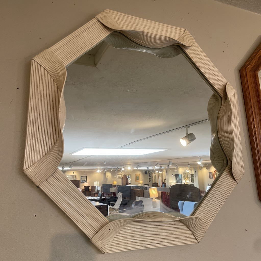 Octagonal Mirror with Off-White Grooved Ribbon Frame
