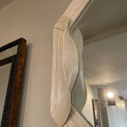 Octagonal Mirror with Off-White Grooved Ribbon Frame