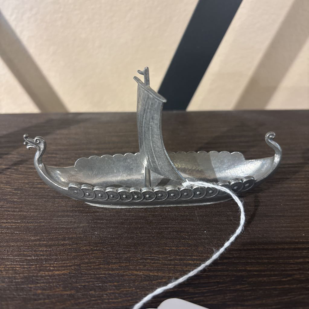 Vintage Tin Pewter Viking Boat