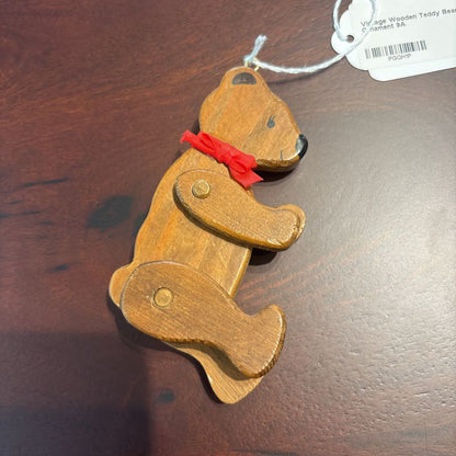 Vintage Wooden Teddy Bear Ornament