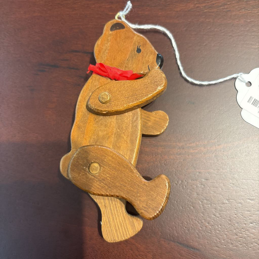 Vintage Wooden Teddy Bear Ornament