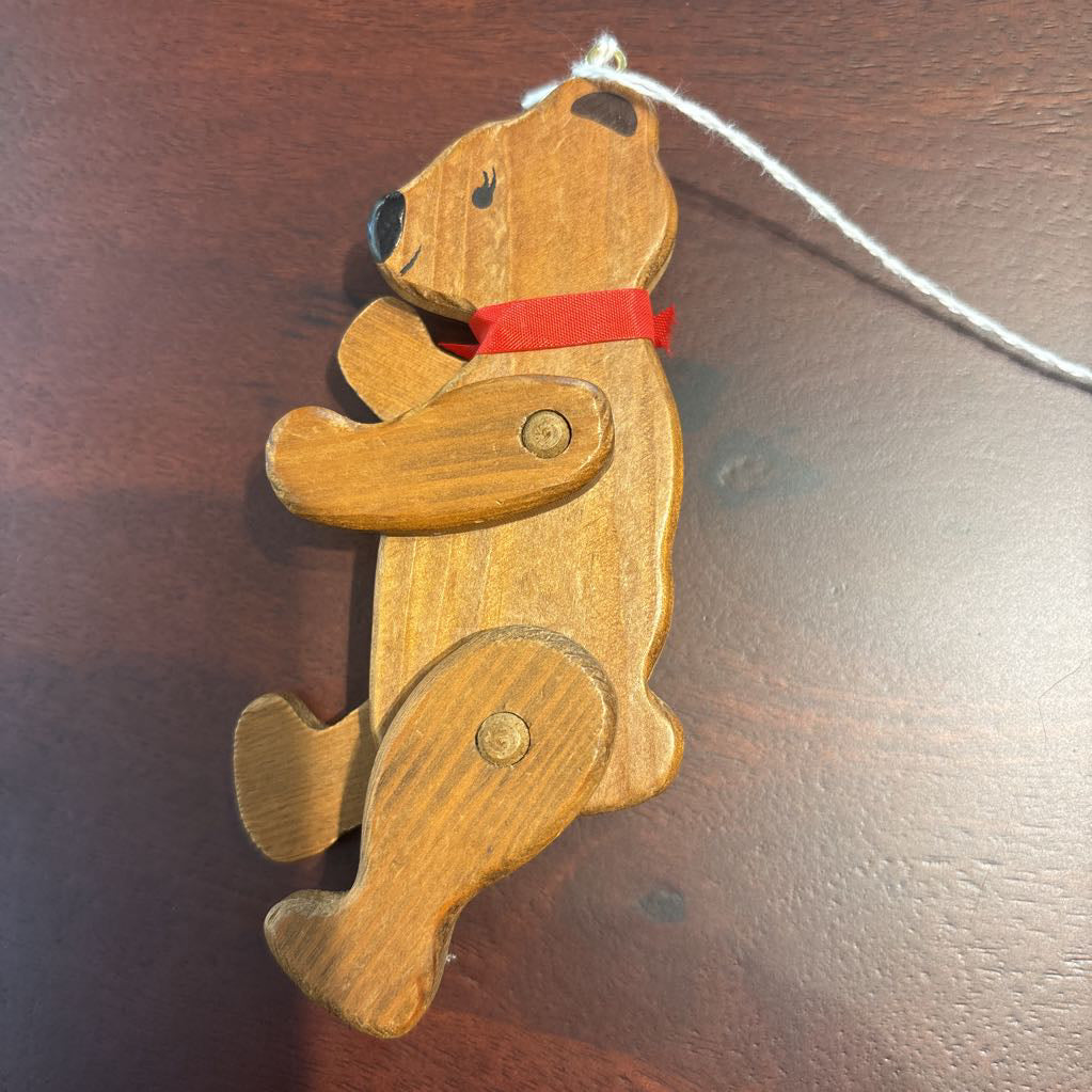 Vintage Wooden Teddy Bear Ornament