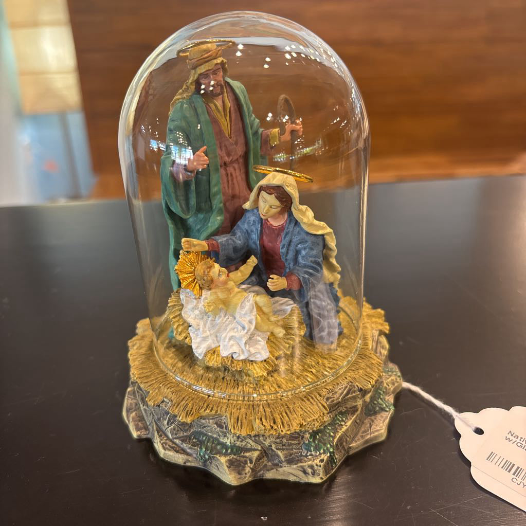 Nativity Hand Painted Figure w/Glass Dome