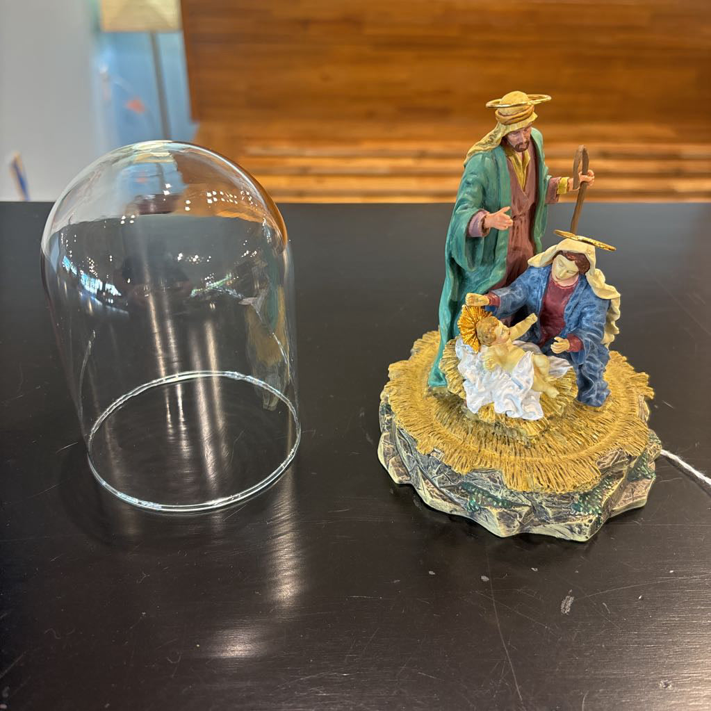Nativity Hand Painted Figure w/Glass Dome