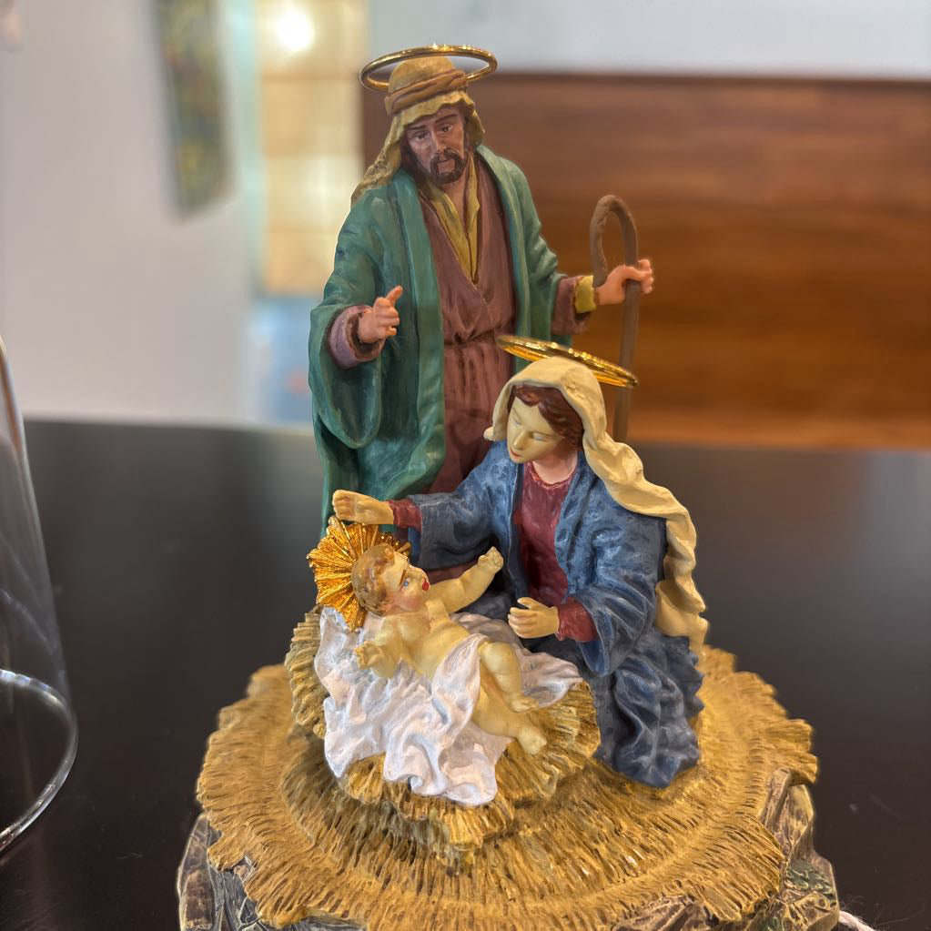 Nativity Hand Painted Figure w/Glass Dome