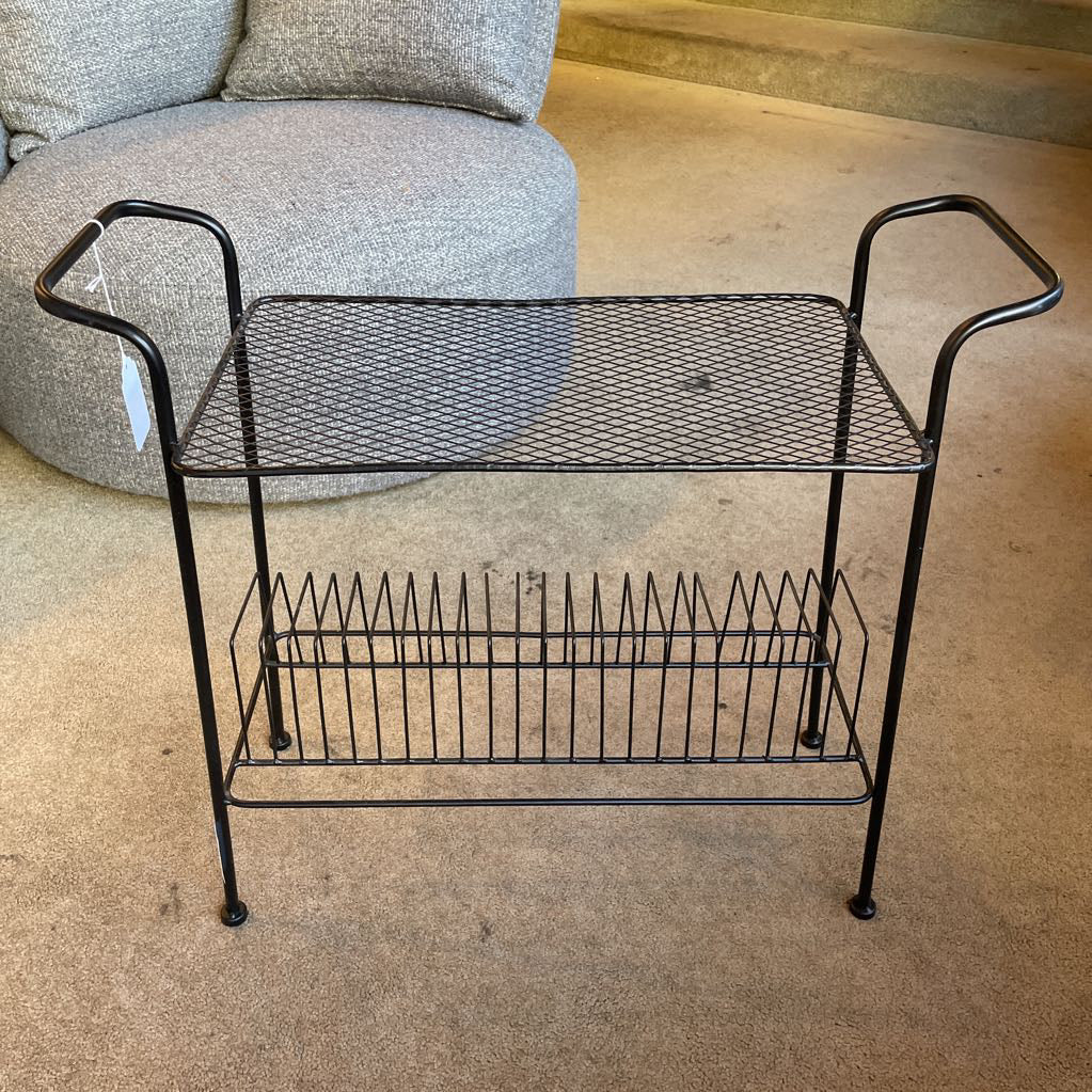 Black Wire Mesh Record Rack Table