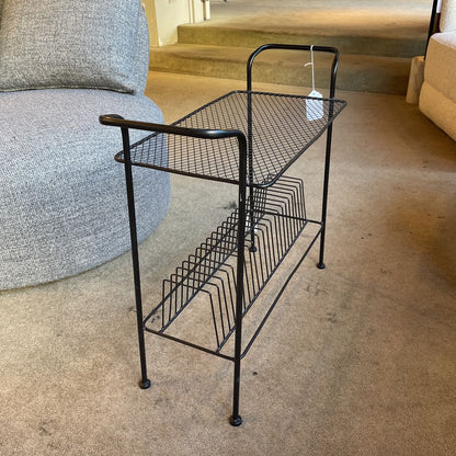 Black Wire Mesh Record Rack Table